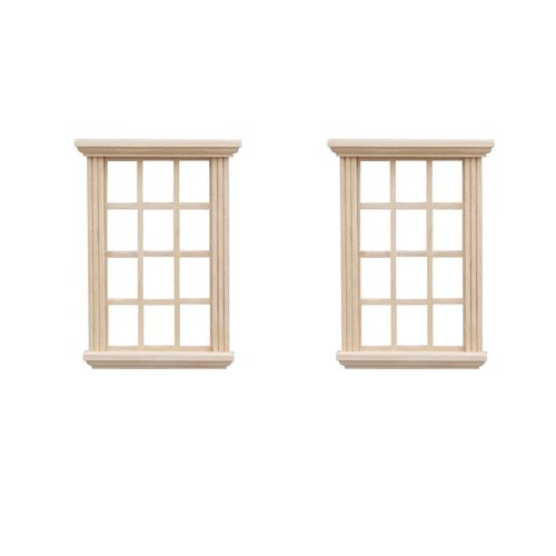 Mllxon Miniature Dollhouse Windows, Mini Wooden Window Frame Model,1 12 Scale Dollhouse Furniture Accessories,2Pcs