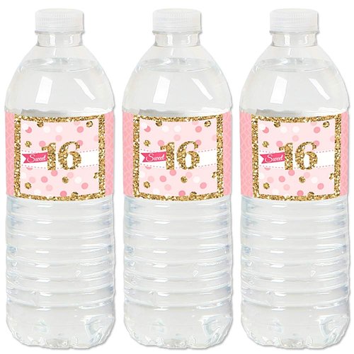 Big Dot of Happiness Sweet 16-16th Birthday Party Water Bottle Sticker Labels - Set of 20