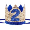Socub Birthday Hat, birthday party hat, Birthday Crown Headbands for Baby Boy 2nd Birthday Party Supplies, Golden Blue 2