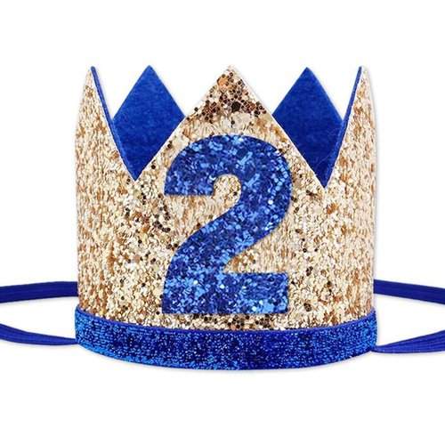 Socub Birthday Hat, birthday party hat, Birthday Crown Headbands for Baby Boy 2nd Birthday Party Supplies, Golden Blue 2