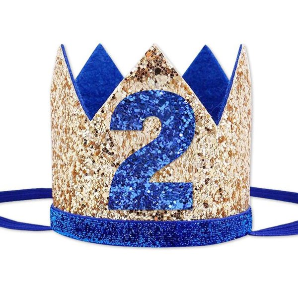 Socub Birthday Hat, birthday party hat, Birthday Crown Headbands for Baby Boy 2nd Birthday Party Supplies, Golden Blue 2