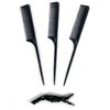 Pin Tail Comb by The Hair Shop, Premium Ergonomic Black Pin Rat Tail Carbon Fiber Heat Resistant Teasing Combs with Pintail (Black) 3 Pack w/FREE Shark Clip