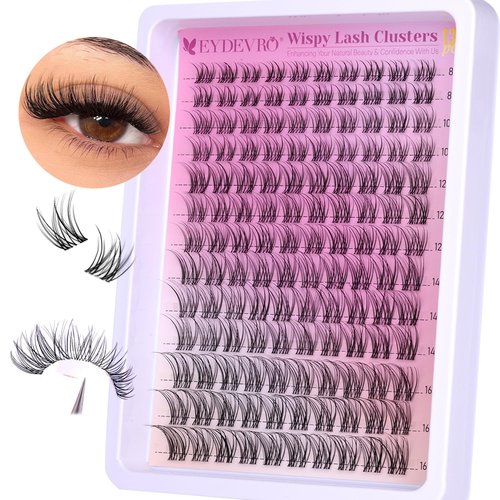 EYDEVRO Natural Lash Clusters Wispy Eyelash Clusters Clear Band Cluster Eyelash Extensions 8-16mm Invisible Band Lash Clusters C Curl Individual Lashes DIY Lash Extensions Cluster Lashes