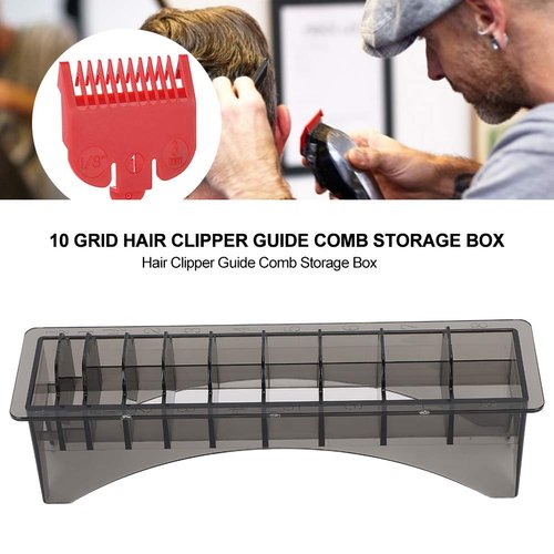Clipper Guard Holder,Rectangular Plastic Comb Storage Box, 10 Grid Clipper Guard Holder Clippers Box Case Master with Rectangle Combs Guides Universal Base Tools Container