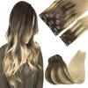 GOO GOO Clip in Hair Extensions Real Human Hair, Remy Human Hair Extensions Clip ins for Women, Natural Human Hair, 16inch 150g 9Pcs, 4/18 Balayage Chocolate Brown Highlighted Dirty Blonde