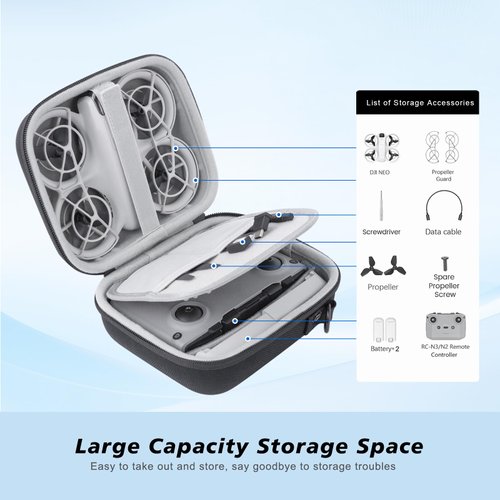 Krypthos Carrying Case for DJI Neo, Portable Shoulder Bag Travel Neo Case, with Elastic Strap to Fix DJI Neo Drone, Suit for Travel and Home Storage for DJI Neo Drone and Its Accessories-Black