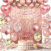 Rose Gold Birthday Decorations for Girls,Happy Birthday Party Decorations for Women,Rose Gold Fringe Curtain,Happy Birthday Banner Confetti Balloons Heart Foil Balloons for Birthday Princess Party