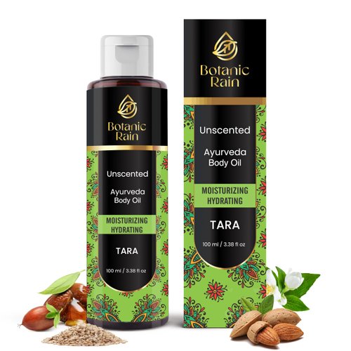 Botanic Rain Ayurveda Body Oil Unscented, Natural Body Oil After Shower, Moisturizing & Hydrating Organic Vitamin E Oil For Women And Men, Ayurveda Products For Crepey Skin - 3.38 Fl Oz (1)