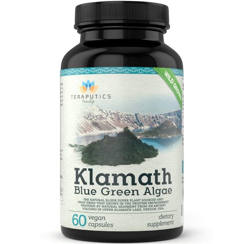 Premium Klamath Lake Blue Green Algae - More Powerful Than Spirulina and Chlorella Supplements | Pure Chlorophyll Rich SuperFood, Sourced from Organic Klamath Lake, 500mg, 60 Vegan Capsules