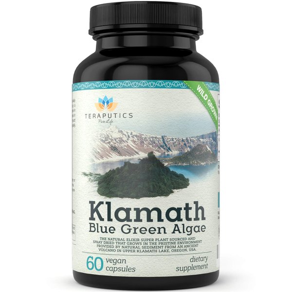 Premium Klamath Lake Blue Green Algae - More Powerful Than Spirulina and Chlorella Supplements | Pure Chlorophyll Rich SuperFood, Sourced from Organic Klamath Lake, 500mg, 60 Vegan Capsules