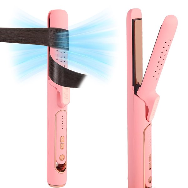 Pro 360° Airflow Hair Straightener and Curling Iron 2-in-1- Titanium Flat Iron Hair Curler for Long-Lasting Curls and Straight Styles, Dual Voltage & Adjustable Temps Curling Wand with Cooling Air