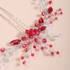 BERYUAN Red Crystal Hair Pins Red Beads Head Piece Silver Wedding Hair Accessories Bridal Hair Piece Headwear Boho Style Hair Piece for Wedding Women and Girls (RED)