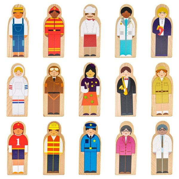 Little Professionals Wooden Character Set - Cute Wood Block People Toys for Kids & Toddlers - Open Ended STEM Pretend Play & Educational Games for Children, Boys & Girls (15-Pieces)