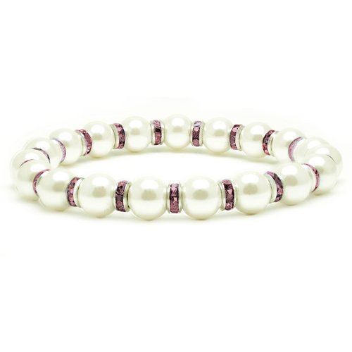 Accents Kingdom Women's Magnetic Bracelet White Tuchi Simulated Pearl Bracelet with Simulated Lt. Amethyst Crystal, 7.5"
