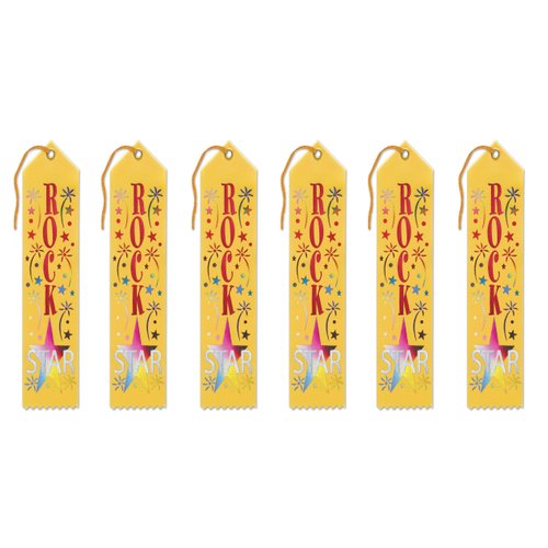 Beistle 6-Piece Rock Star Award Ribbons, 2 by 8-Inch,Multicolored