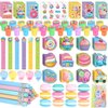 BenLouis 96Pcs Candyland Party Favors Ice Cream Donut Mini Notebook Stampers School Stationery Bulk for Kids Lollipop Sweet Treats Birthday Goodie Bags Pinata Filler Classroom Prizes Supplies