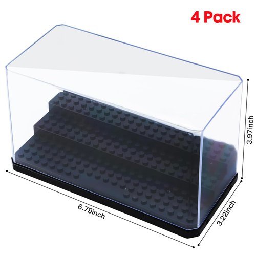 WETANBR Medium-Sized Miniature Display Case for Figures, 4 Pack Building Block Display Cases for Collectibles, Acrylic Display Storage Box, Gift for Action Figure & Miniatures Toys Lovers