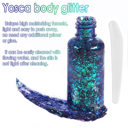 Body Glitter Gel,30ML Holographic Face Adhesive Mermaid Sequins Body Chunky Glitter Powder Liquid Lotion for Women Hair,Festival Carnival Makeup,Girls Stage,Rave Accessories - Peacock