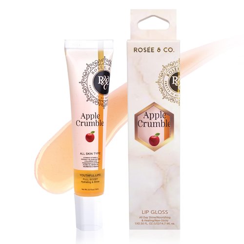 ROSÉE & CO Rosee Lip Gloss Vegan & Cruelty Free Treatment, Long Lasting Glossy with Shea Butter, Moisturize, Protect & Smooth - Clear (o.Apple Crumble)