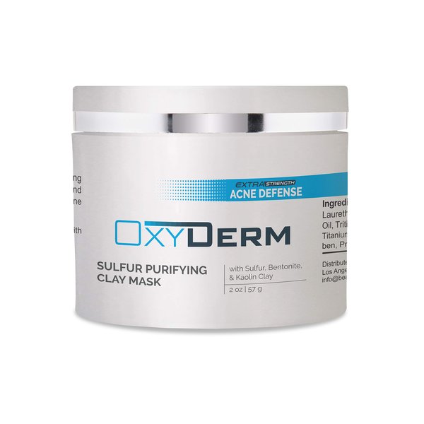 Sulfur Purifying Clay Mask- Deep Pore Cleansing Treatment. Clears Away Acne Blemishes, Clogged Pores, Scars, Oily Skin, Whitehead & Blackhead Pimples for Face & Body with Natural Healing.