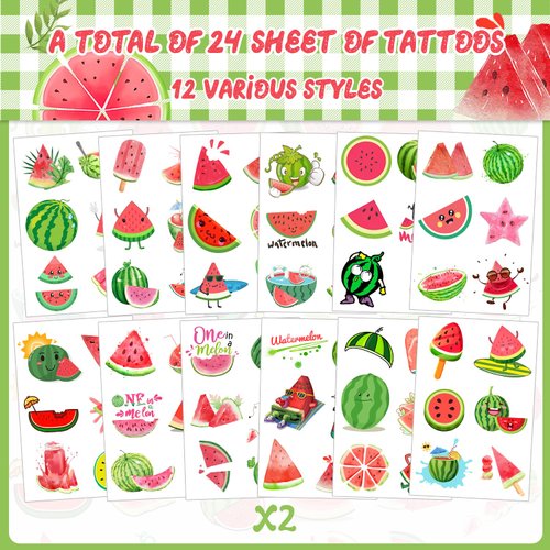 144PCS One in a Melon Temporary Tattoos Stickers for Watermelon Party Favor Birthday Party Decorations supplies Watermelon Goodie Bags Fillers Gifts for Boys Girls Kids