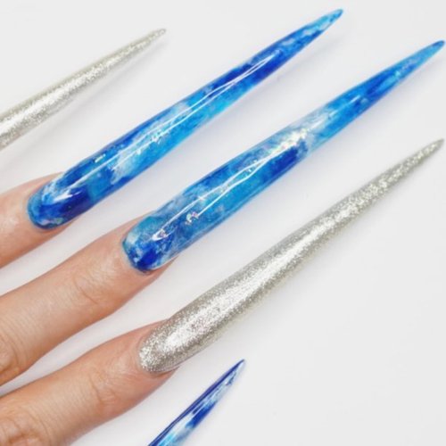 NOVO OVO Extra Super Extreme Long Stiletto Nail Tips, 5XL XXXXXL Clear Full Cover French Tips False Fake Nail Extension, Sharp Fishbone Arrow Head Nails for Professional Acrylic 120 pcs 12 Size