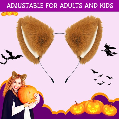 Pedenty Cat Fox Ears Headband for Women Girls, Halloween Cosplay Cat Costume Faux Fur Ears Headbands Hair Accessories for Adult Kids (Camel)…