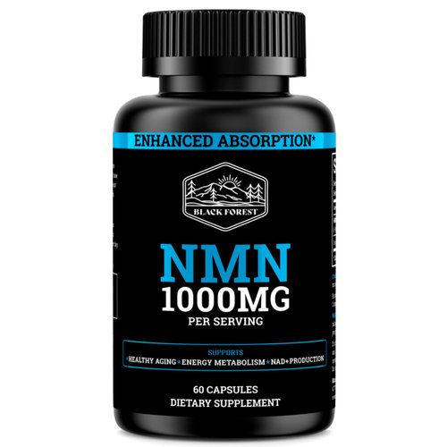 Black Forest NMN Supplements 1000mg (Nicotinamide Mononucleotide) 99% Pure, Stabilized Form, BioPerine® for Enhanced Bioavailability (60 Capsules) (NMN 1000mg per Serving) NAD Supplement for NAD