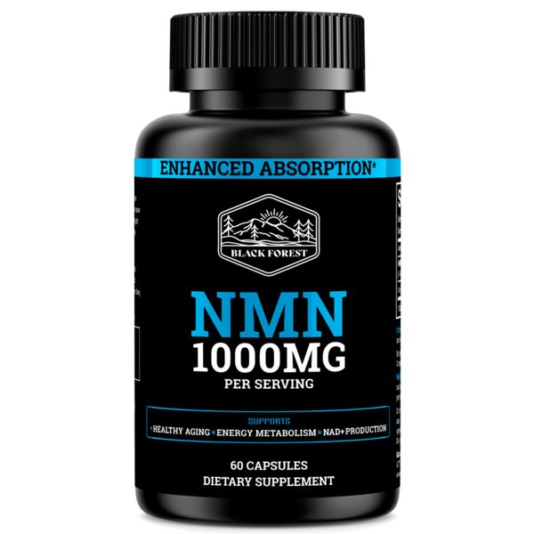 Black Forest NMN Supplements 1000mg (Nicotinamide Mononucleotide) 99% Pure, Stabilized Form, BioPerine® for Enhanced Bioavailability (60 Capsules) (NMN 1000mg per Serving) NAD Supplement for NAD