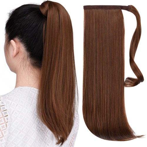 SYXLCYGG Wrap Around Ponytail,Ponytails Extensions Brown Straight 18" 4.1 Oz Women Synthetic Fake Clip Hair Extensions Hair Piece Wig