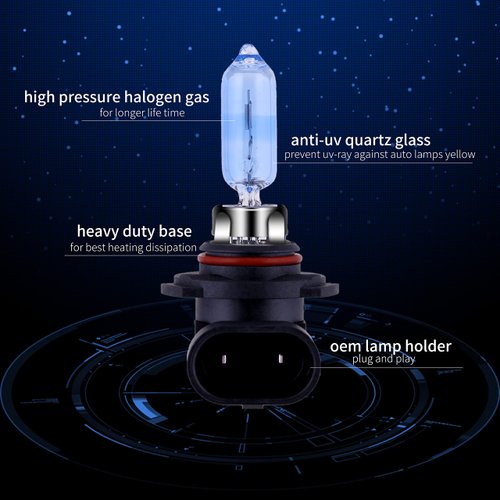 NEWBROWN 9005 Headlight Bulbs HB3 9005 Halogen Bulb with Super White Light Long Life Replacement P20D 12V/60W (9005, 2 Pack)