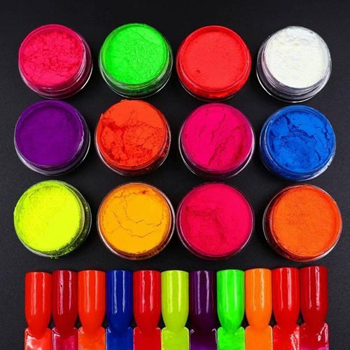 12 Colors Neon Pigment Nail Powder, Kalolary Fluorescent Iridescent Acrylic Matte Powder for Hall...