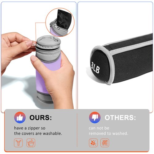 Hand Weights for Women Men 1lbs Each Weight, Soft Dumbbells Set of 2 Detachable Dumbbell Walking Weight with Hand Strap for Home Gym Exercise Workout Running Aerobics, Light Purple