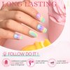 GLAMERMAID Tie Dye Press on Nails Medium Square, Ombre Green Pink Purple Spring Fake Nails Short, Summer Macaron Color Glue on Nails for Women Gift, Glossy Gel False Nail Kits Acrylic Stick on Nails