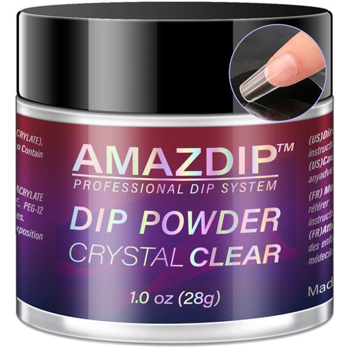Crystal Clear Nail Dip Powder 1oz, AMAZDIP Pro Dipping Nail System for Salon/DIY at Home, D1001
