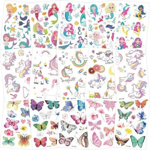 Glitter Mermaid & Unicorn Temporary Tattoo Stickers Cut out tattoo of choice and remove clear sheet