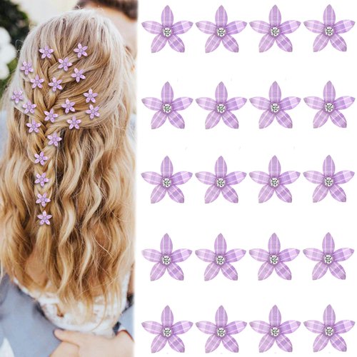 Paderison 20Pcs Rhinestone Hair Clips and Barrettes for Women and Girls - Purple Bridal and Wedding Hair Accessories With Decorative Gems