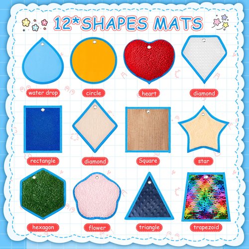 Liliful 12 Set 8.66 Inch Sensory Mats for Autistic Children Toddler Assorted Textured Sensory Floor Tiles Play Mat Tactile Sensory Walls Fidgeting Educational Activity for Sensory Room Wall