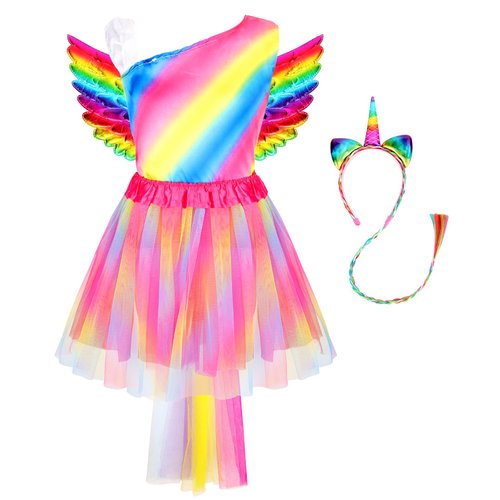 Princess Dress up Clothes for Girls,Princess Costume for Girls with Wing Headband,Unicorn Costume & Mermaid Costume Halloween Christmas Birthday Toddler Toys 3-6 Years
