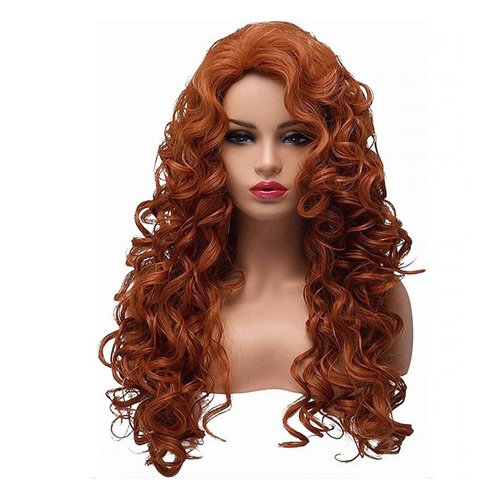 ZXUY Long Curly Wavy Synthetic Wigs for Women, Heat Resistant Fiber, Cosplay Full Head Wigs, Halloween/Christmas (Brown 60CM)