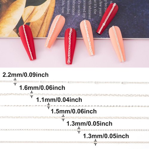 Mxxipp 6 Stripes Nail Chains for Nail Art Silver Alloy Metal Nail Art Chains Silver Nail Charms Punk Nail Studs