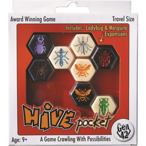 Smart Zone Games Hive Pocket Portable Strategic Board Game for 2 Players – Includes Ladybug & Mosquito Expansions – Compact Travel Version of The Award-Winning Hive Game