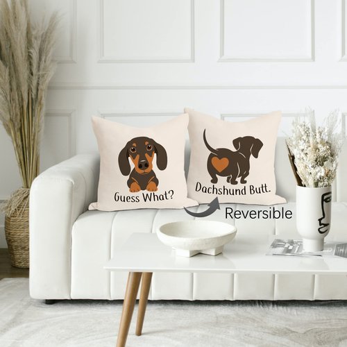 Guess What Dachshund Butt Funny Dog Reversible Throw Pillow Covers Decorate Home Bedroom Living Room Girls Room Kids Room,18x18 Inch Pillowcase,Dachshund Mom Owners Dog Lovers Girls Kids Gifts