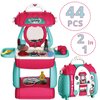 Shape28 Beauty Bag Playset Pretend Makeup Toy Set 44 Pieces Children Makeup Toy Princess Dressing Table Kids Vanity (DarkPink)