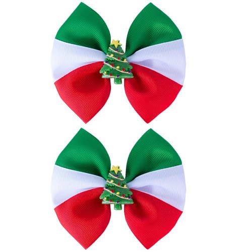 Christmas Hair Bows Christmas Tree Hair Clips for Girls Women Handmade Grosgrrain Hair Bow Clip Grosgrain Ribbon Bows XMAS Hair Accessories for Christmas Party Decor, Red & Green & White