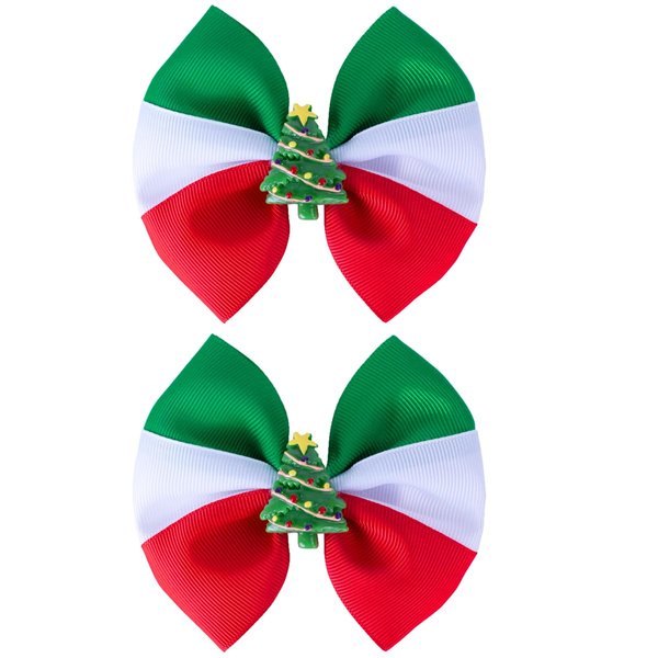 Christmas Hair Bows Christmas Tree Hair Clips for Girls Women Handmade Grosgrrain Hair Bow Clip Grosgrain Ribbon Bows XMAS Hair Accessories for Christmas Party Decor, Red & Green & White