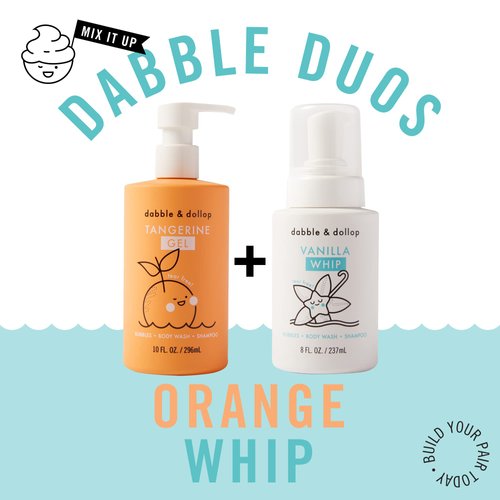 Dabble & Dollop Tangerine + Vanilla Body Wash & Shampoo - 3 in 1 Natural Bubble Bath for Kids, USA-Made, Paraben & Sulfate Free, Vegan, Gluten-Free, Tear-Free (Pack of 2)