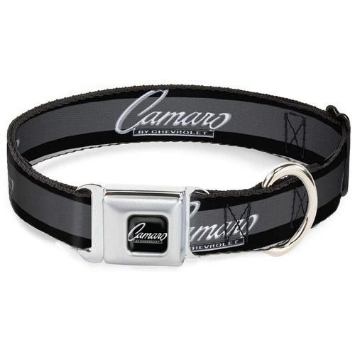 Dog Collar Seatbelt Buckle 1969 Camaro by Chevrolet Emblem Stripe Black Gray Silver 9 to 15 Inches 1.0 Inch Wide, Multicolor