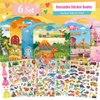 6Set Reusable Sticker Books for Kids,Puffy Sticker Books for Kids,Sticker Books for Toddlers 2-4,Toddler Sticker Books for Girls Boys Birthday Gifts Incl Animal,Farm,Princess,Vehicles,Ocean,Dinosaurs