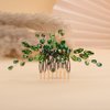Rumtock Green Rhinestones Beads Gold Hair Comb Side Headpiece for Wedding Brides Women Girls Handmade Hair Accessories (Green)